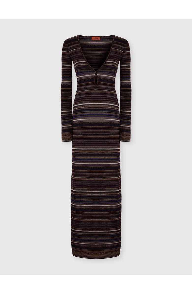 Missoni Long Dress With V-neck In Ribbed Knit, Main, color, Brown & Purple