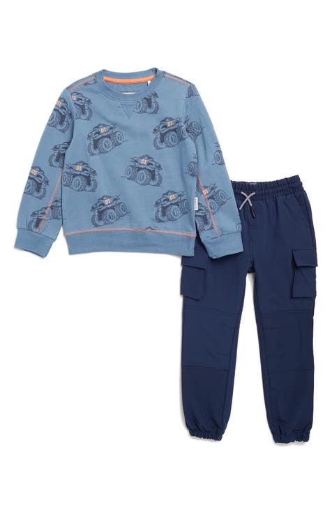 Kids' Print Crewneck Sweatshirt & Cargo Pants Set (Little Kid)