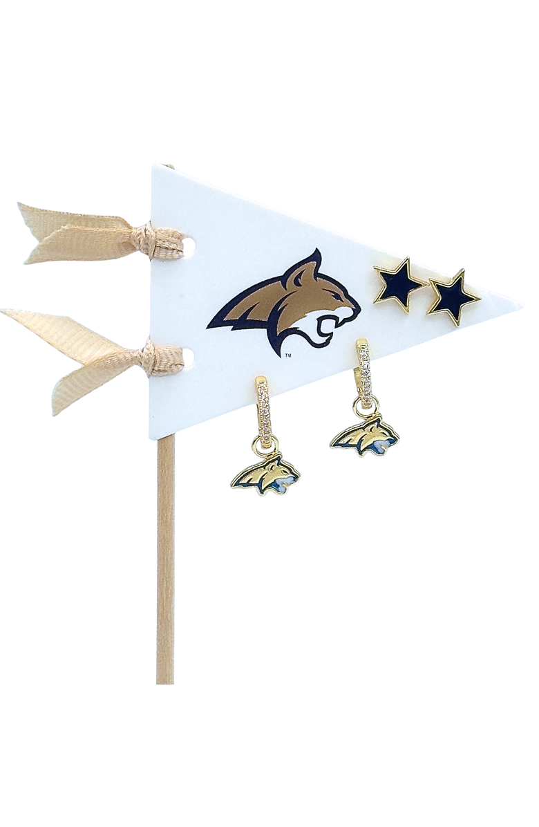 Color Shout Montana State University Pennant Pair Earring Set, Main, color, Yellow Gold