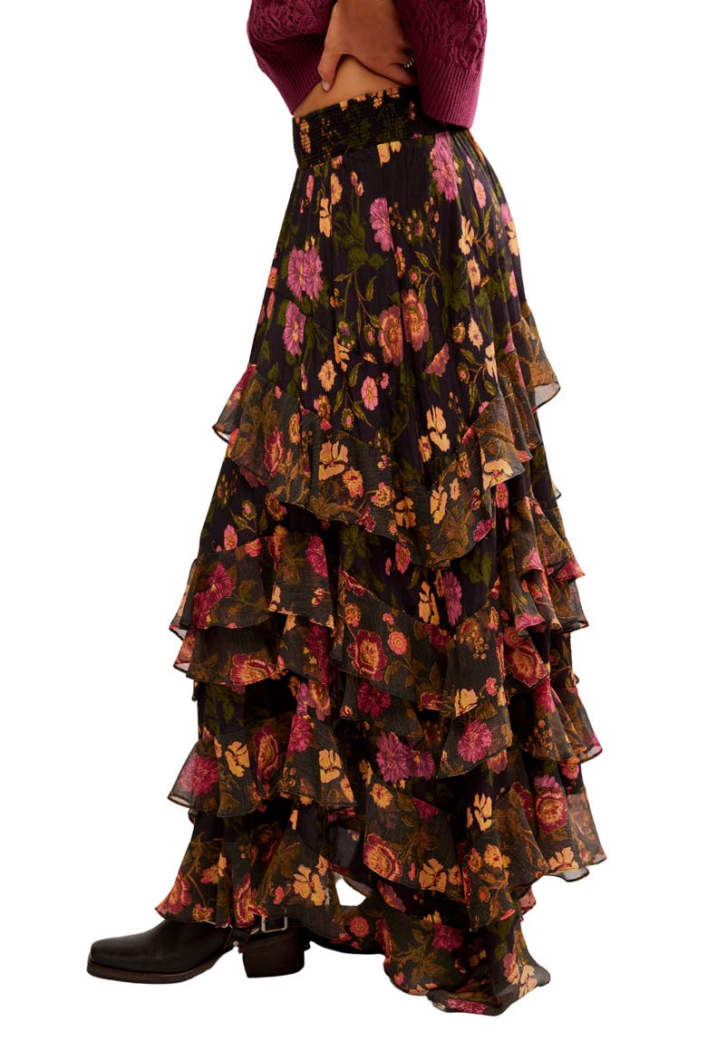Lolita Floral Ruffle Maxi Skirt, Alternate, color, WASH BLACK COMBO