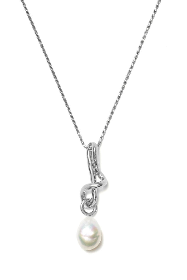 Molten Baroque Pearl Pendant Necklace, Main, color, SILVER