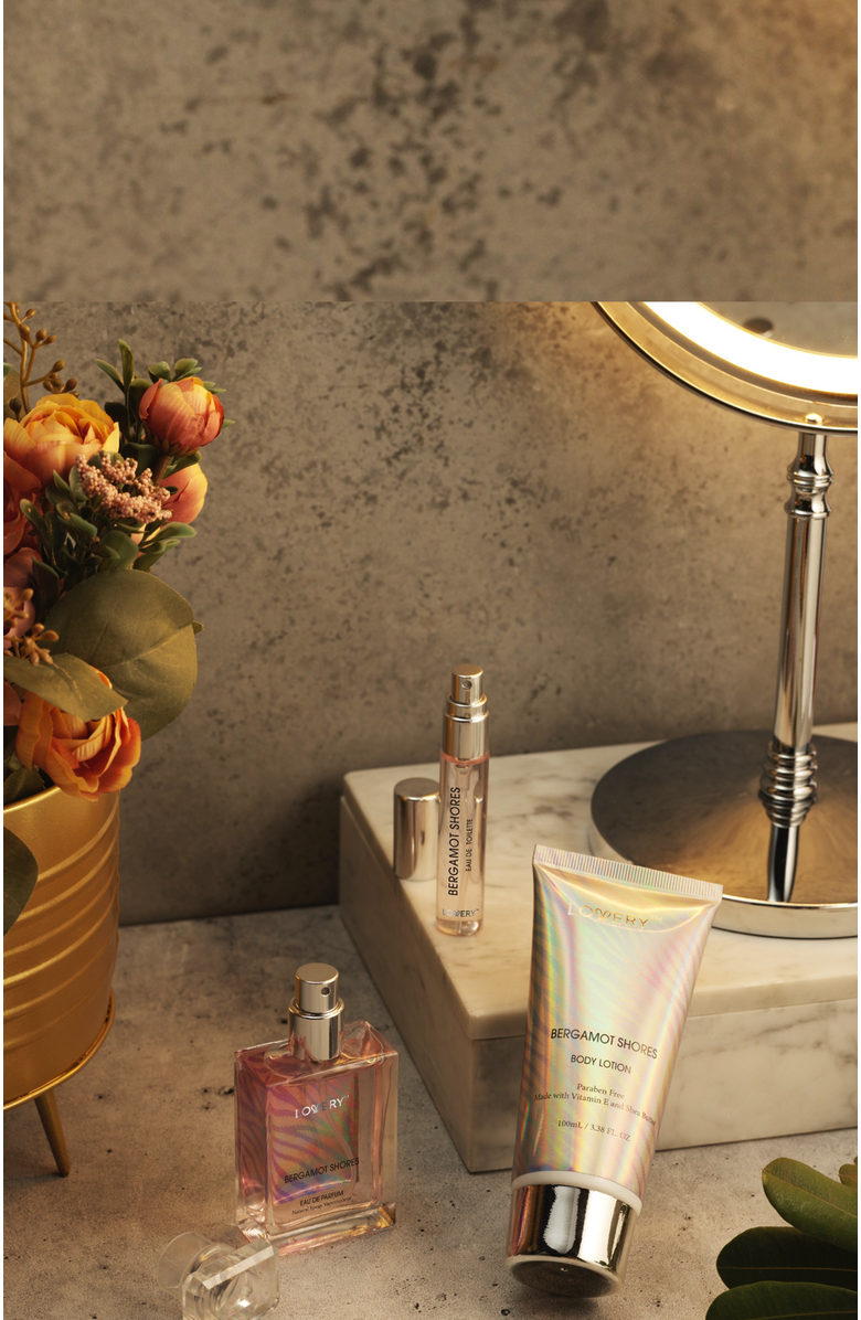 Lovery 3-Pc. Bergamot Shores Eau de Parfum Gift Set with Body Lotion, Alternate, color, Silver, Pink, Lavender