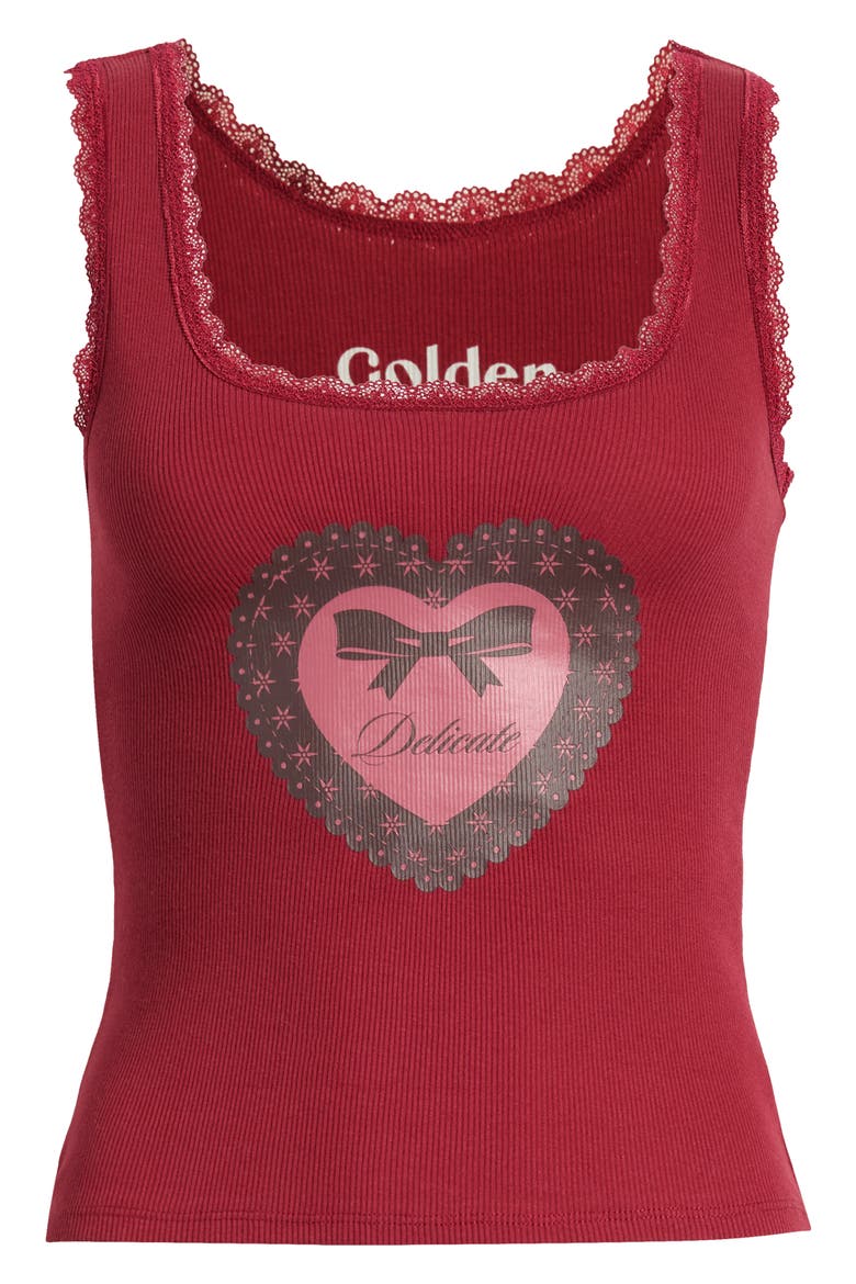 Delicate Heart Lace Trim Graphic Tank Top, Alternate, color, BIKING RED