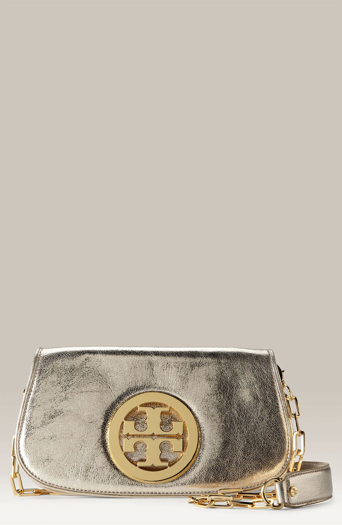Logo Flap Clutch, Main, color, GOLD/ GOLD