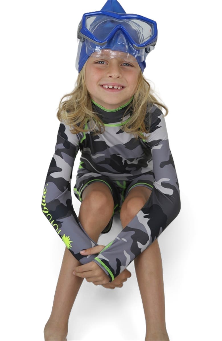 TUTUBLUE Boys' One-Piece Swimsuit - UPF 50+, Alternate, color, Light Gray Camo