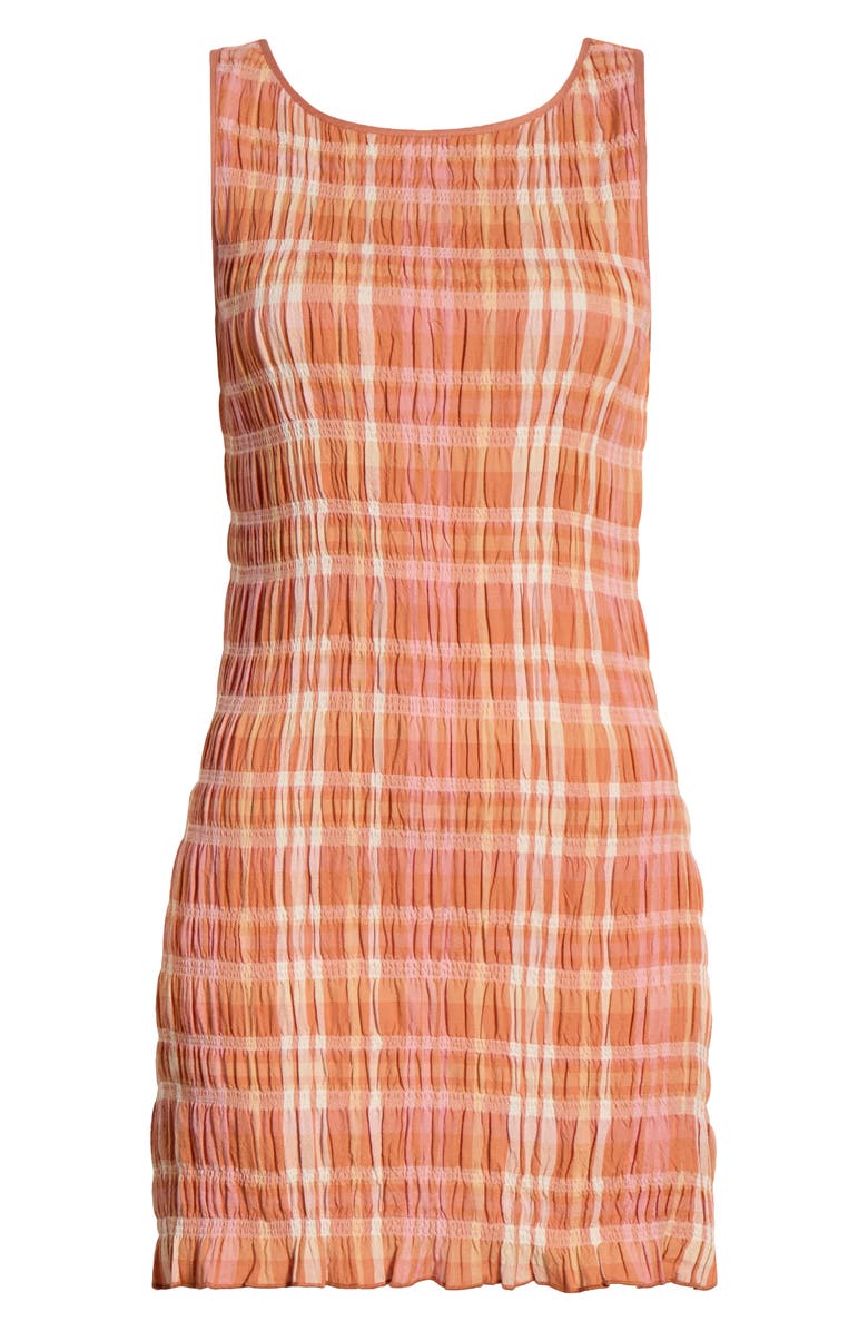 Billabong Check Me Out Sleeveless Smocked Minidress, Alternate, color, Sunburnt