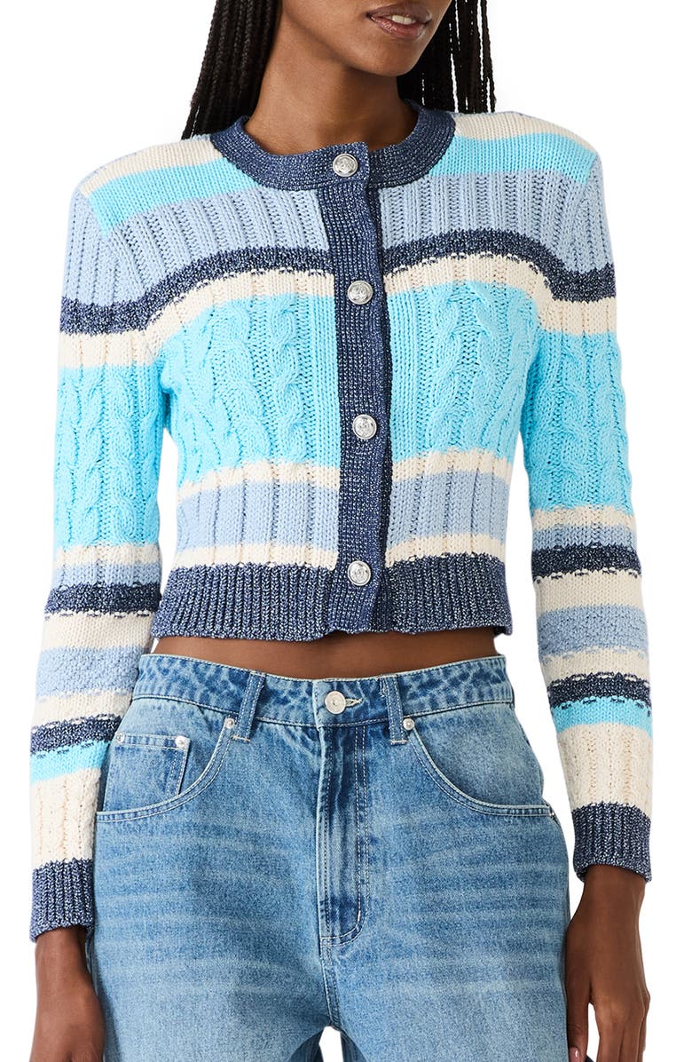 Steve Madden Eviee Crop Cotton Blend Cable Cardigan, Main, color, 