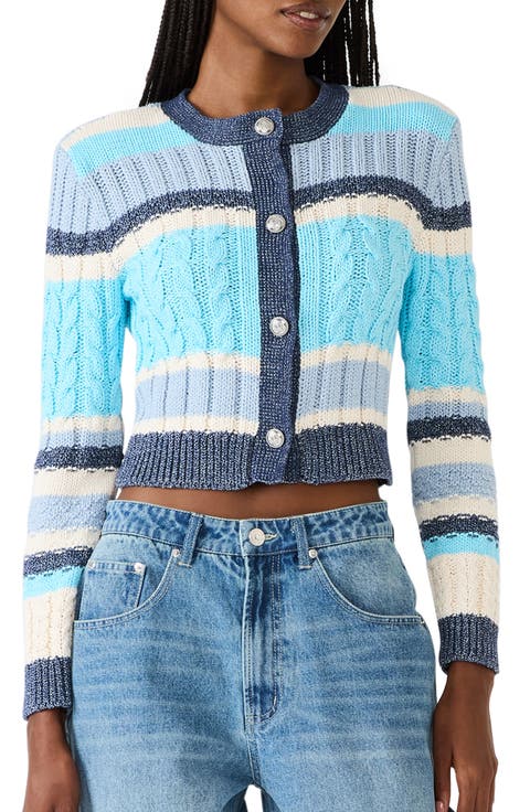 Eviee Crop Cotton Blend Cable Cardigan