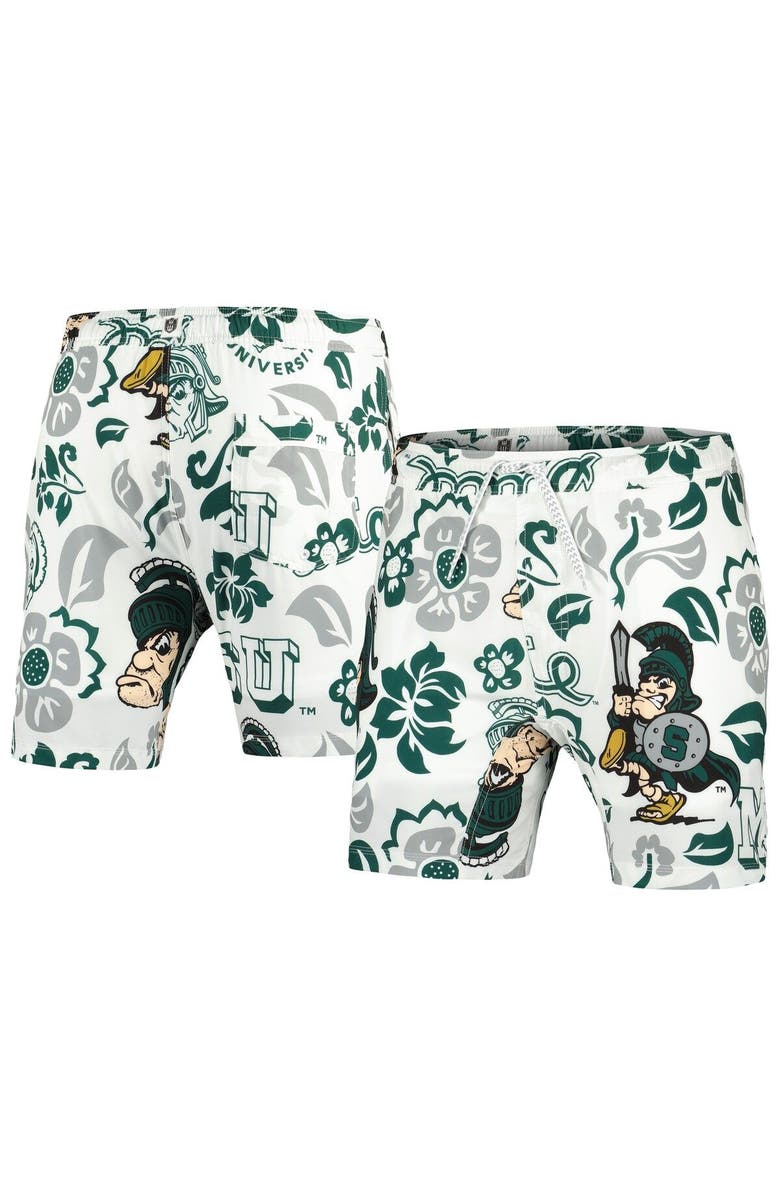 Wes & Willy Men's Wes & Willy White Michigan State Spartans Vault Tech Swimming Trunks, Main, color,