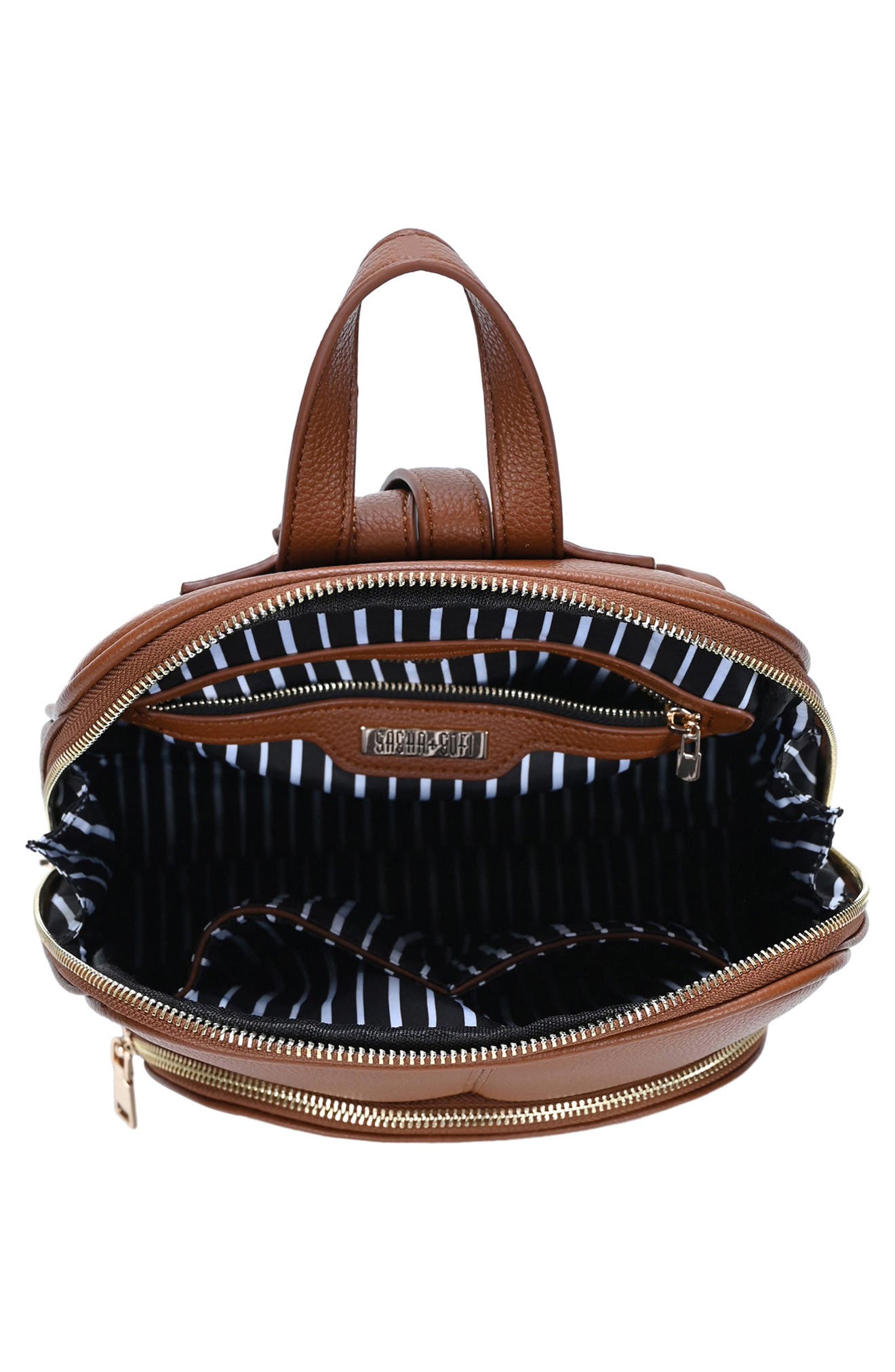 Faux Leather Zip Front Backpack, Alternate, color, BROWN