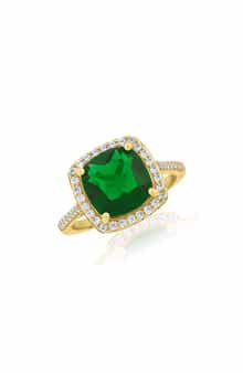 Emerald Halo Cubic Zirconia Ring
