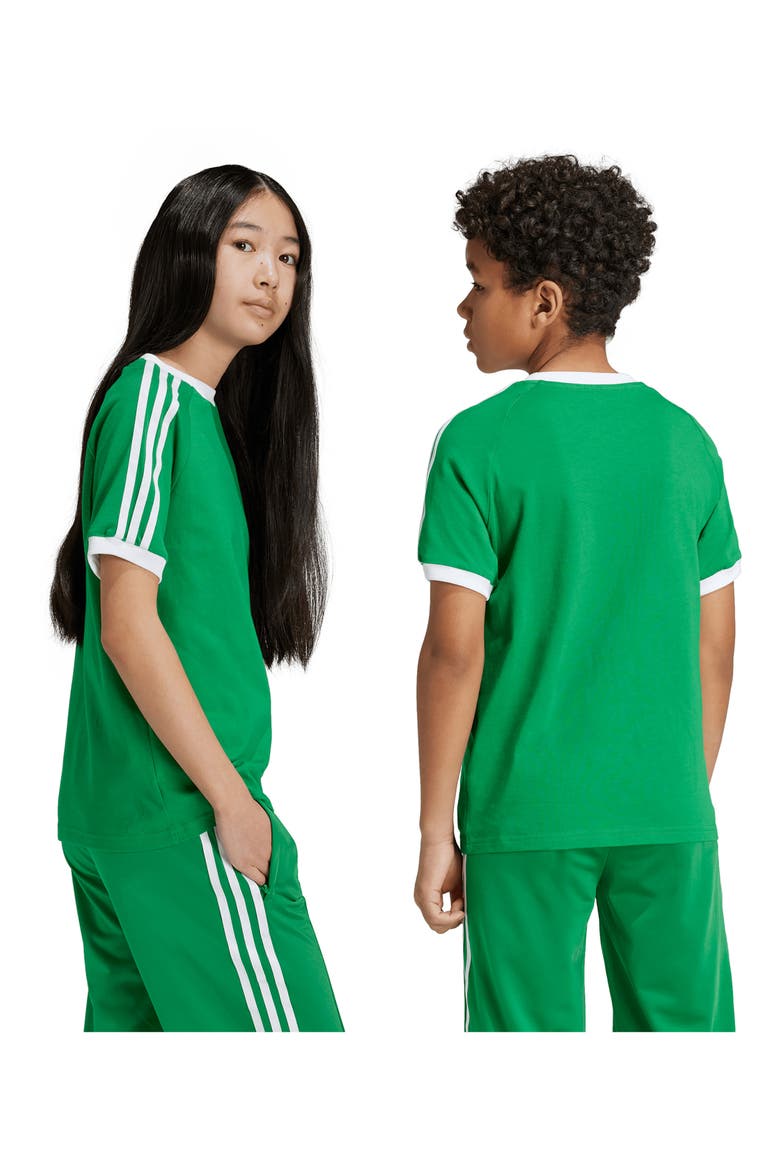 Kids' 3-Stripes Cotton T-Shirt, Alternate, color, GREEN
