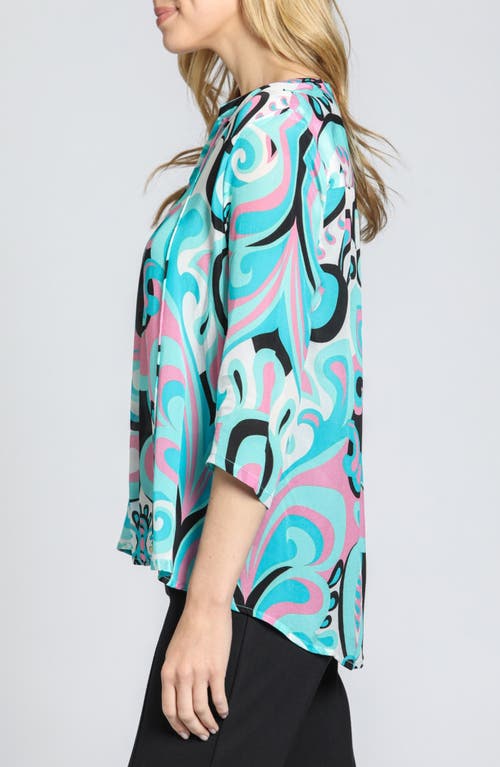 Apny Print Tassel Split Neck Chiffon Top In Turquoise Multi