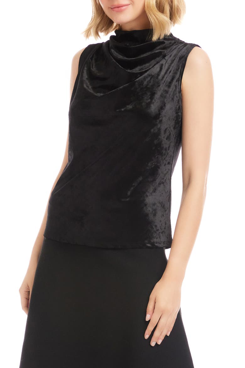 Crushed Velvet Top Funnel Neck Sleeveless Top, Alternate, color, BLACK