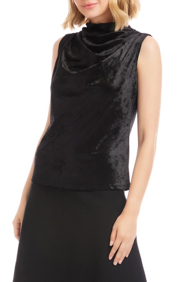 Karen Kane Crushed Velvet Top Funnel Neck Sleeveless Top, Alternate, color, Black