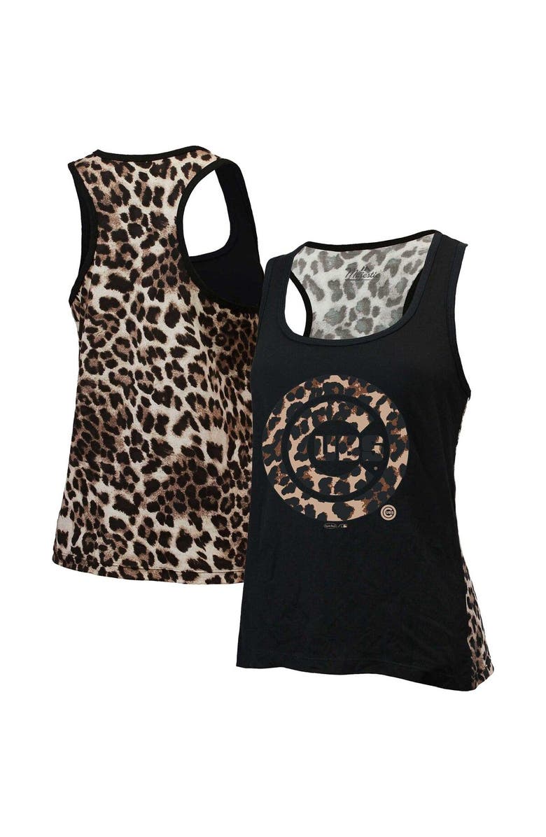 Majestic Threads Women's Majestic Threads Black Chicago Cubs Leopard Tank Top, Main, color, 