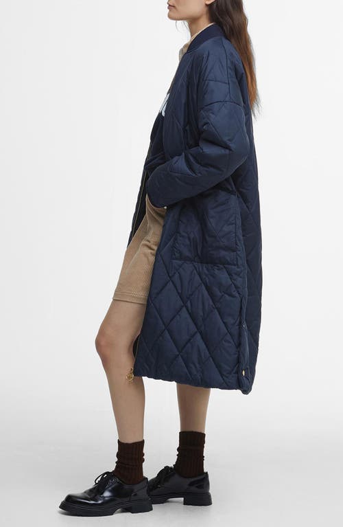 Barbour Rhea Longline Quilted Coat In Blue