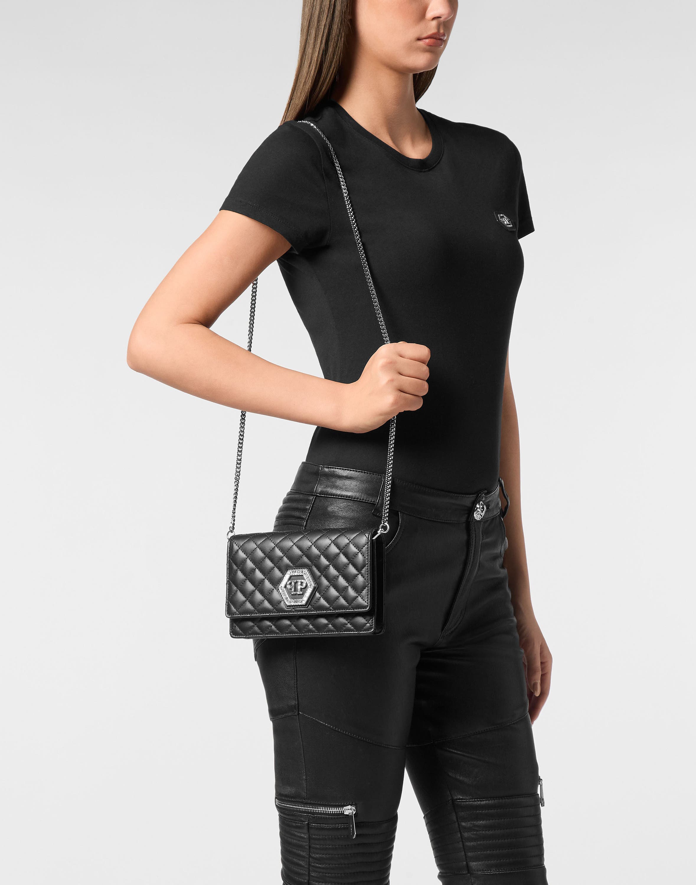 Nappa Leather Mini Shoulder Matelasse Women, Main, color, black