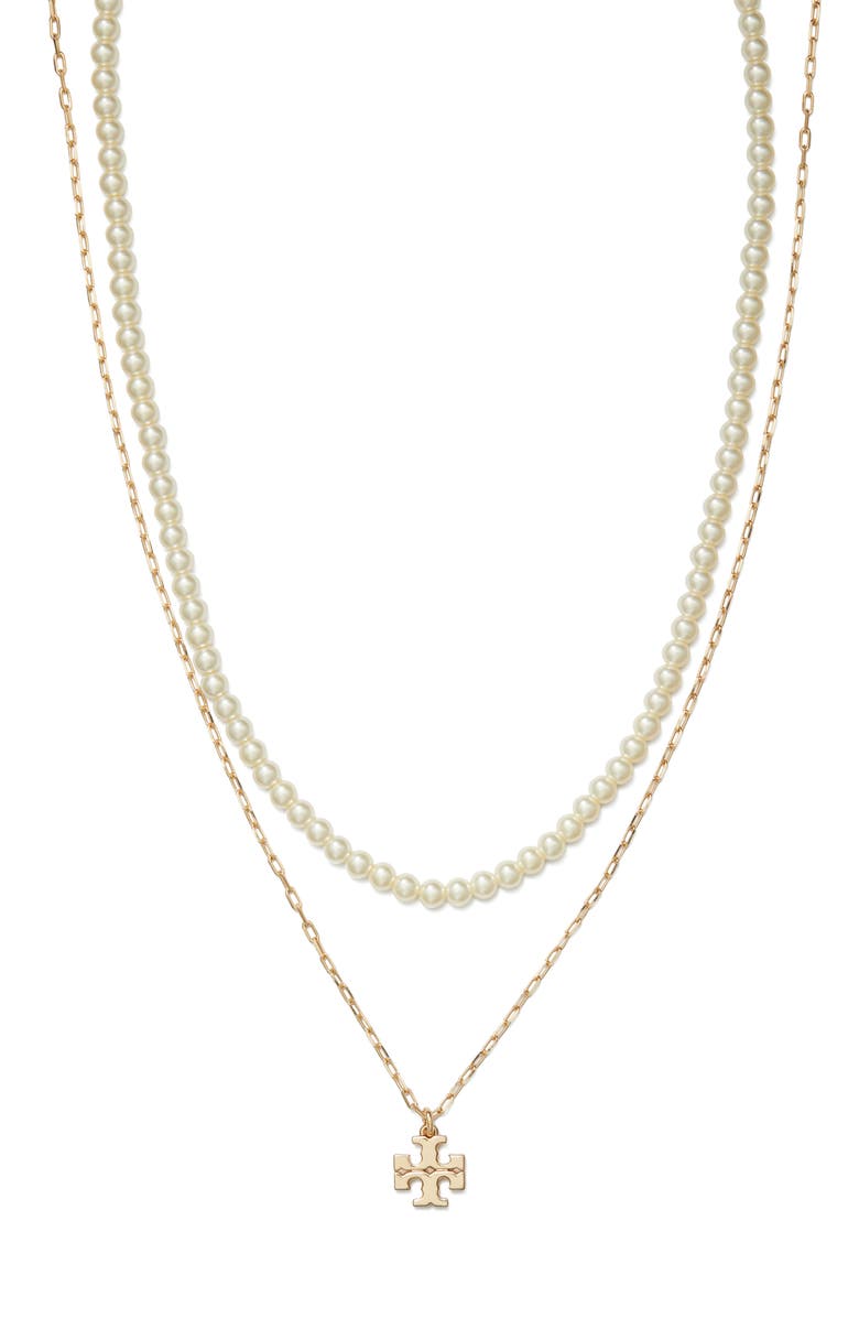 Tory Burch Kira Layered Faux Pearl Necklace, Alternate, color, Tory Gold / Pearl