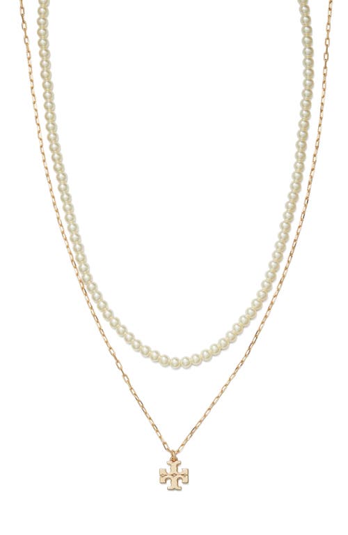Tory Burch 'kira' Layered Necklace With Double T Pendant In Gold