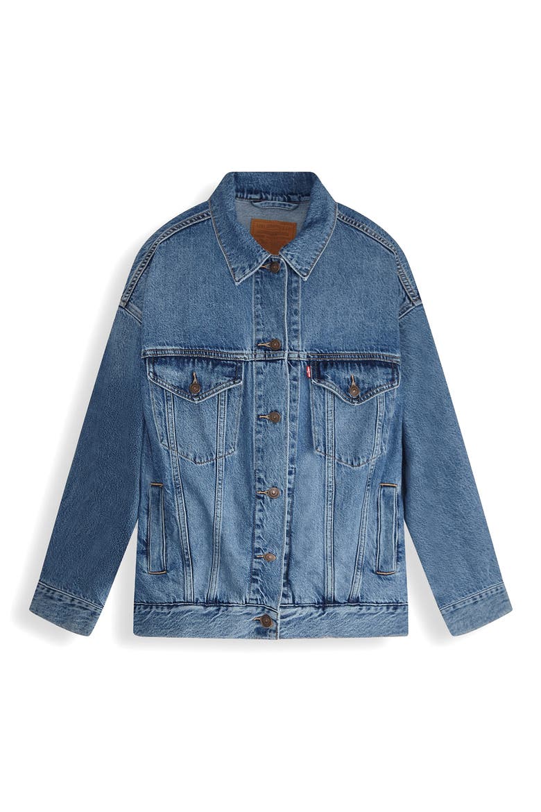 Oversize Denim Trucker Jacket, Alternate, color, MEDIUM INDIGO WORN IN