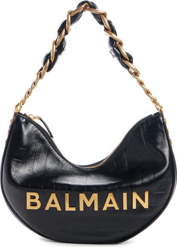 【送料&関税込】Balmain 1945 Soft Moon Balmain 1945 Soft Moon Logo Embossed Leather Hobo Bag