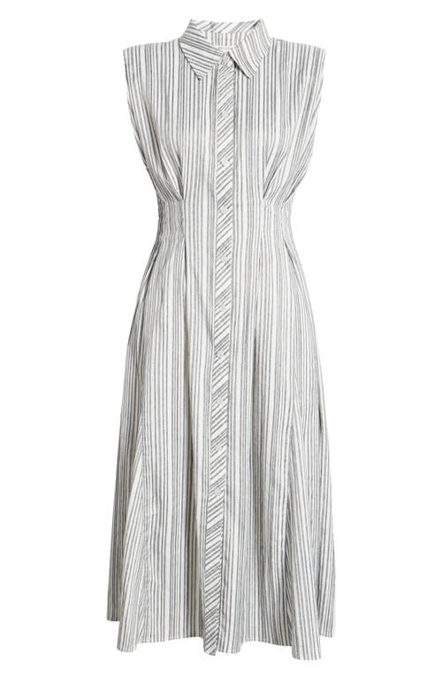 Zoe And Claire Stripe Sleeveless Shirtdress In White/black