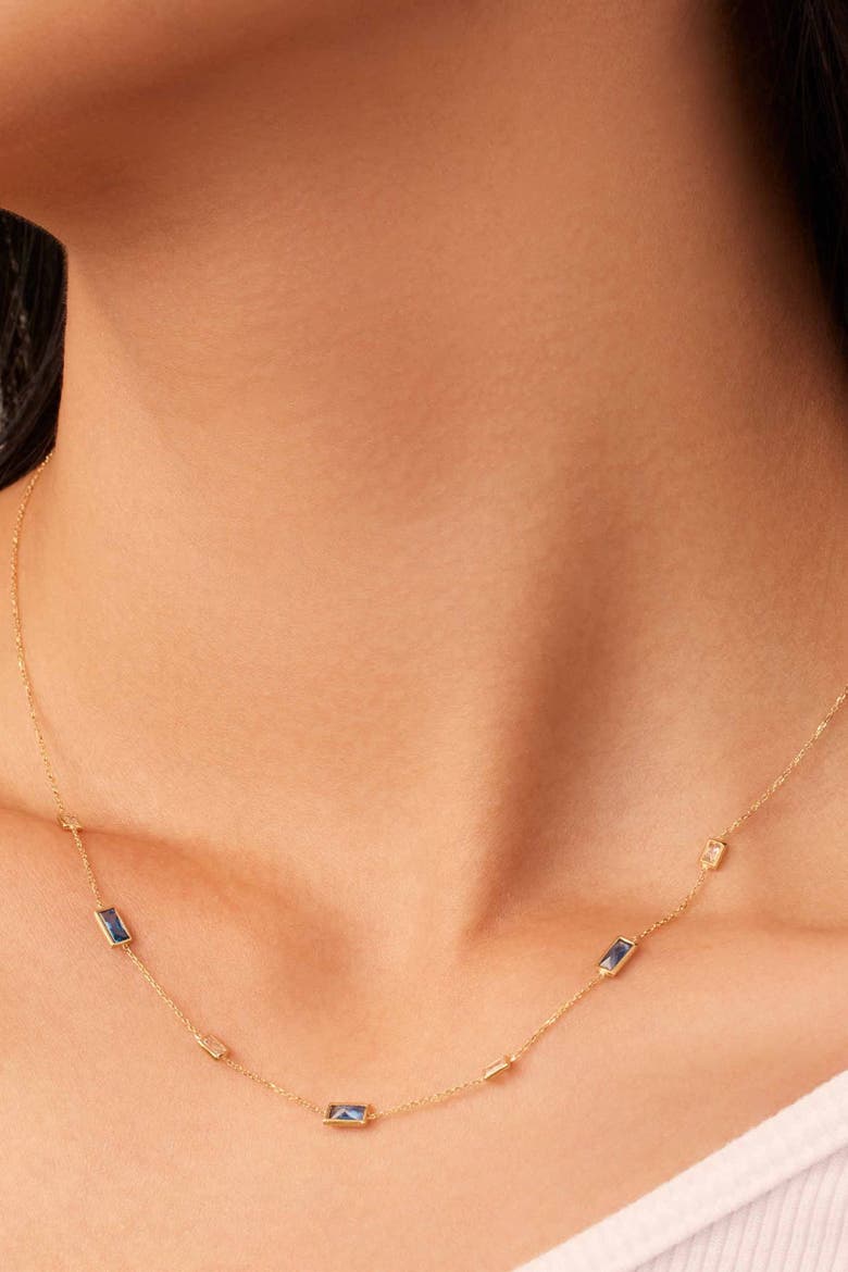 14K Gold Fresco Station Necklace, Alternate, color, Blue and White Zirconia