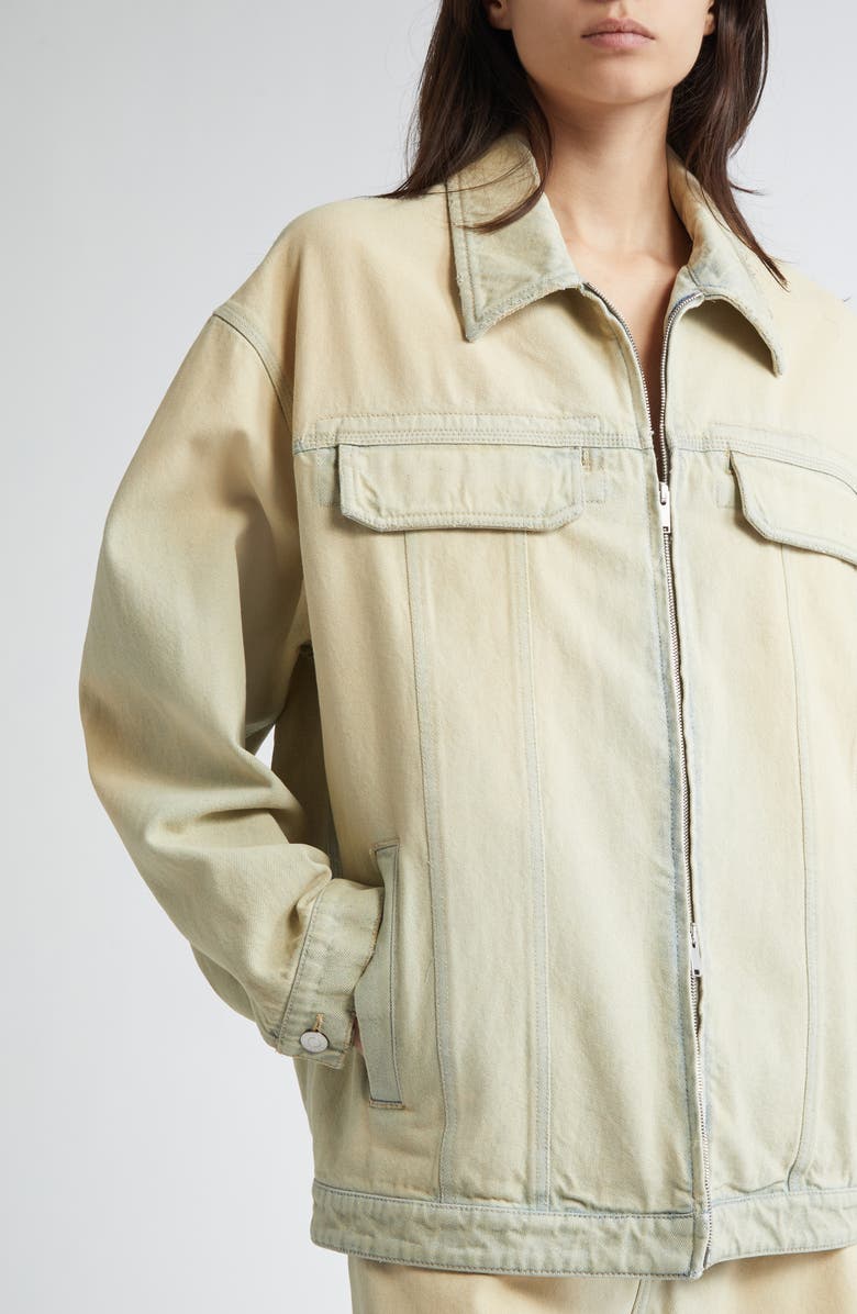 Stella McCartney Overdyed Distress Denim Cargo Jacket, Alternate, color, Sand Denim Overdyed