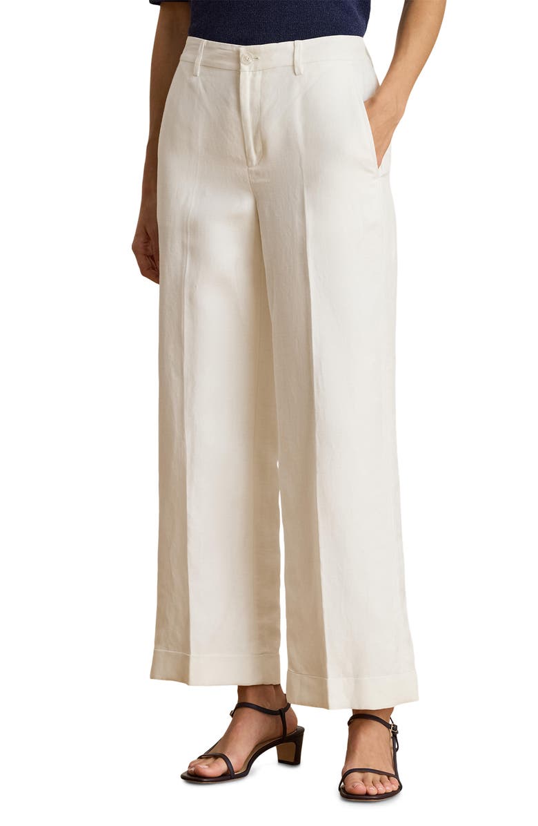 Lauren Ralph Lauren Linen Blend Wide Leg Pants, Main, color, White