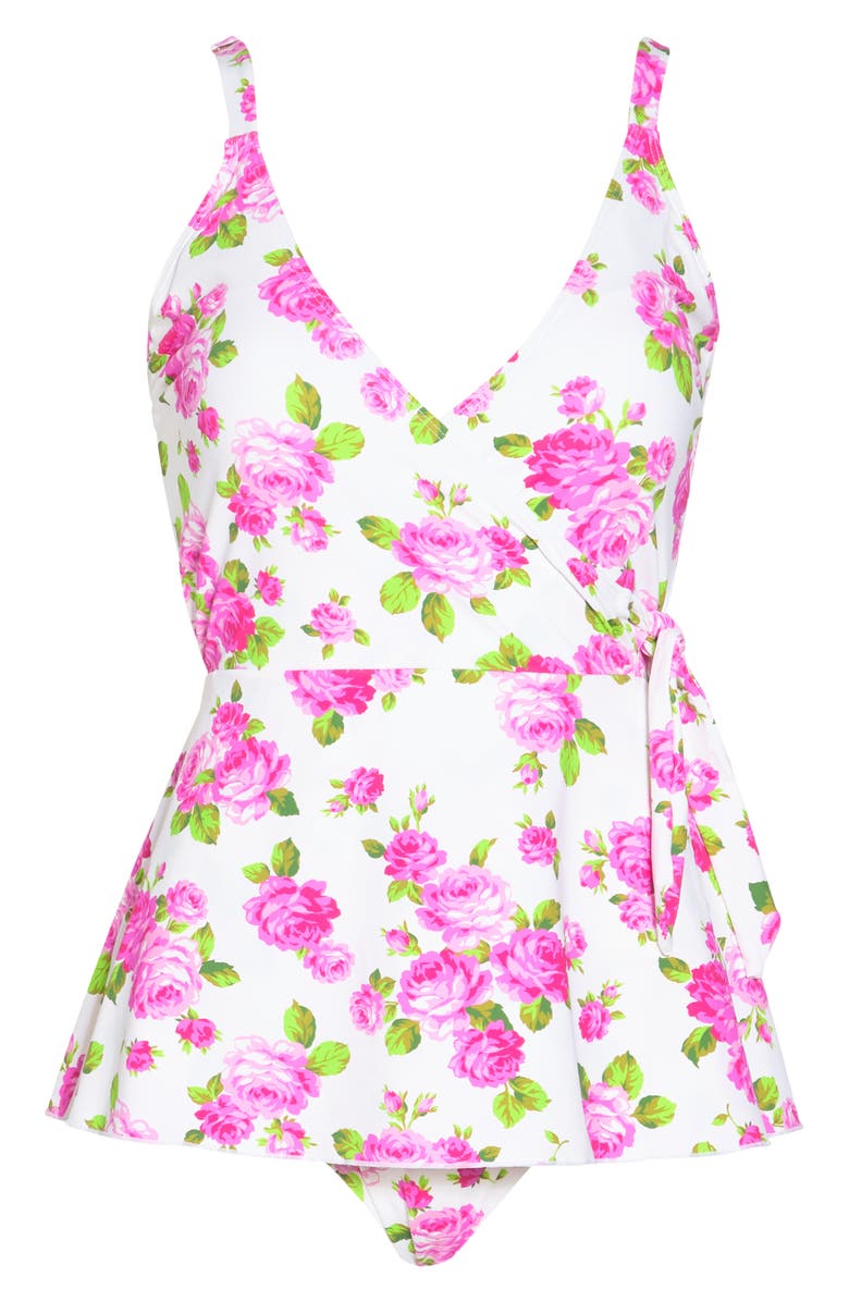 Betsey Johnson Faux Wrap Skirted One-Piece Swimsuit, Alternate, color, 