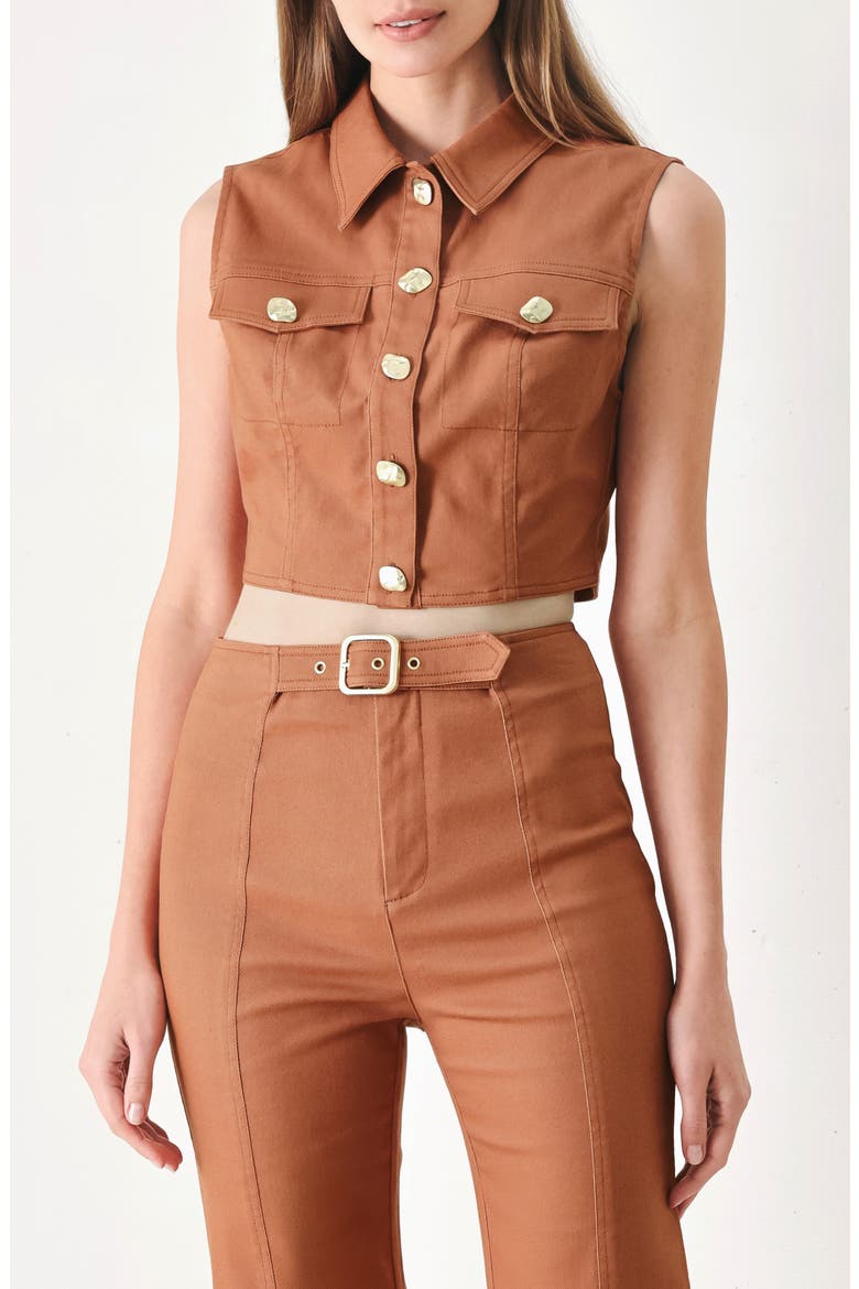 Cropped Button-Up Shirt, Main, color, TERRACOTTA