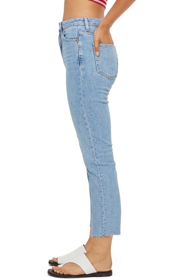 High Waist Raw Hem Straight Leg Jeans, Alternate, color, BLEACH STONE DENIM