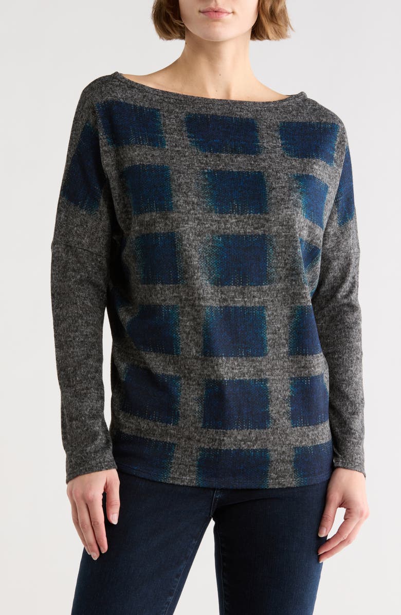 GO COUTURE Boat Neck Dolman Sleeve Sweater, Main, color, Charcoal/ Blue Print