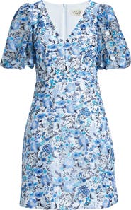 Eliza J Embroidered Puff Sleeve Cocktail Dress