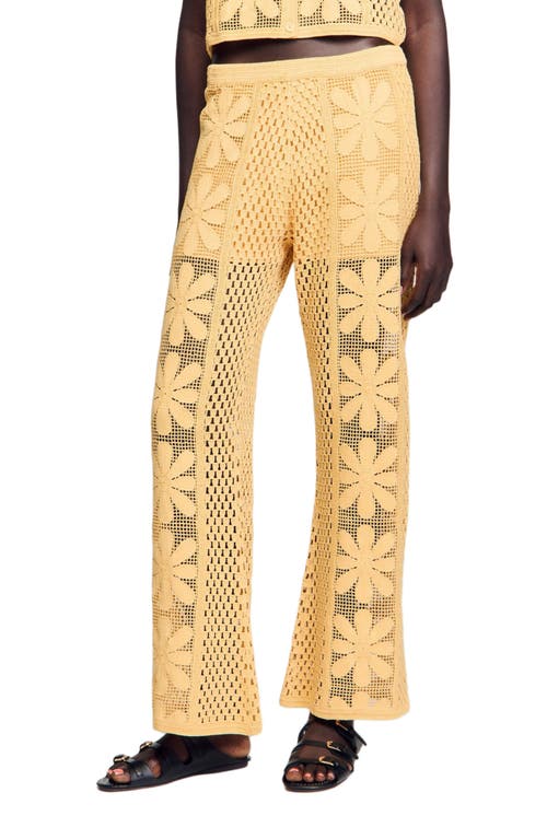 Sandro Crochet Straight-leg Trousers In Yellow