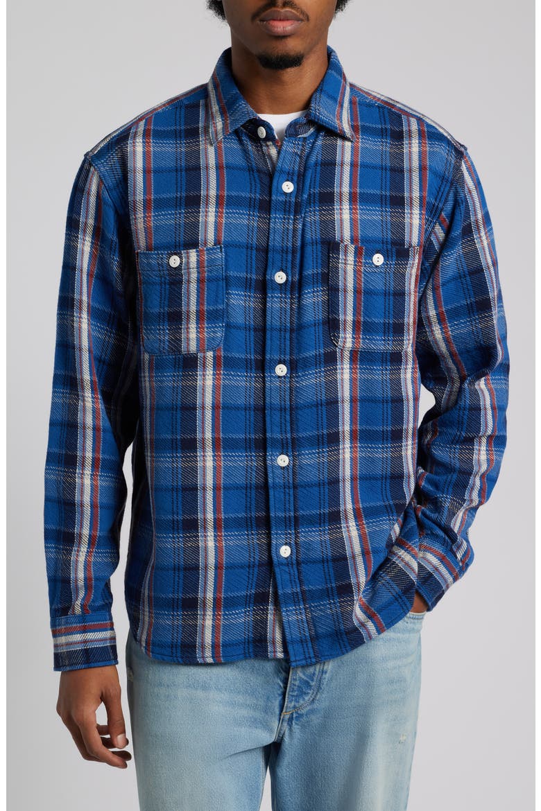 Plaid Cotton Button-Up Work Shirt, Alternate, color, BLUE PLAID