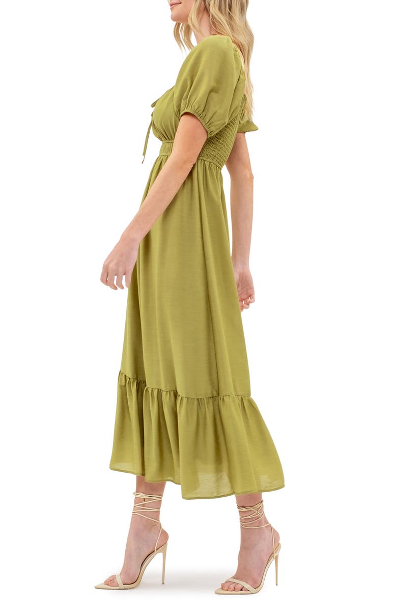 AUGUST SKY Square Neck Midi Dress, Alternate, color, Light Olive