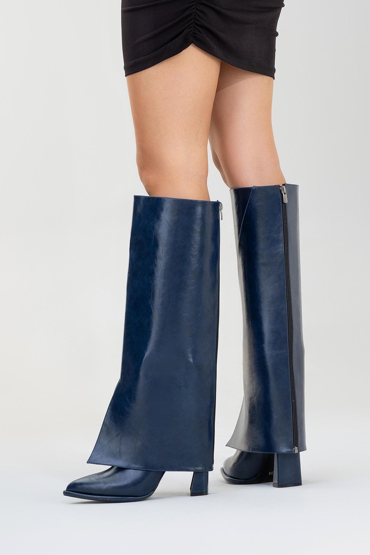 Aja Block Heel Convertible Knee High Boot, Alternate, color, Navy Faux Leather