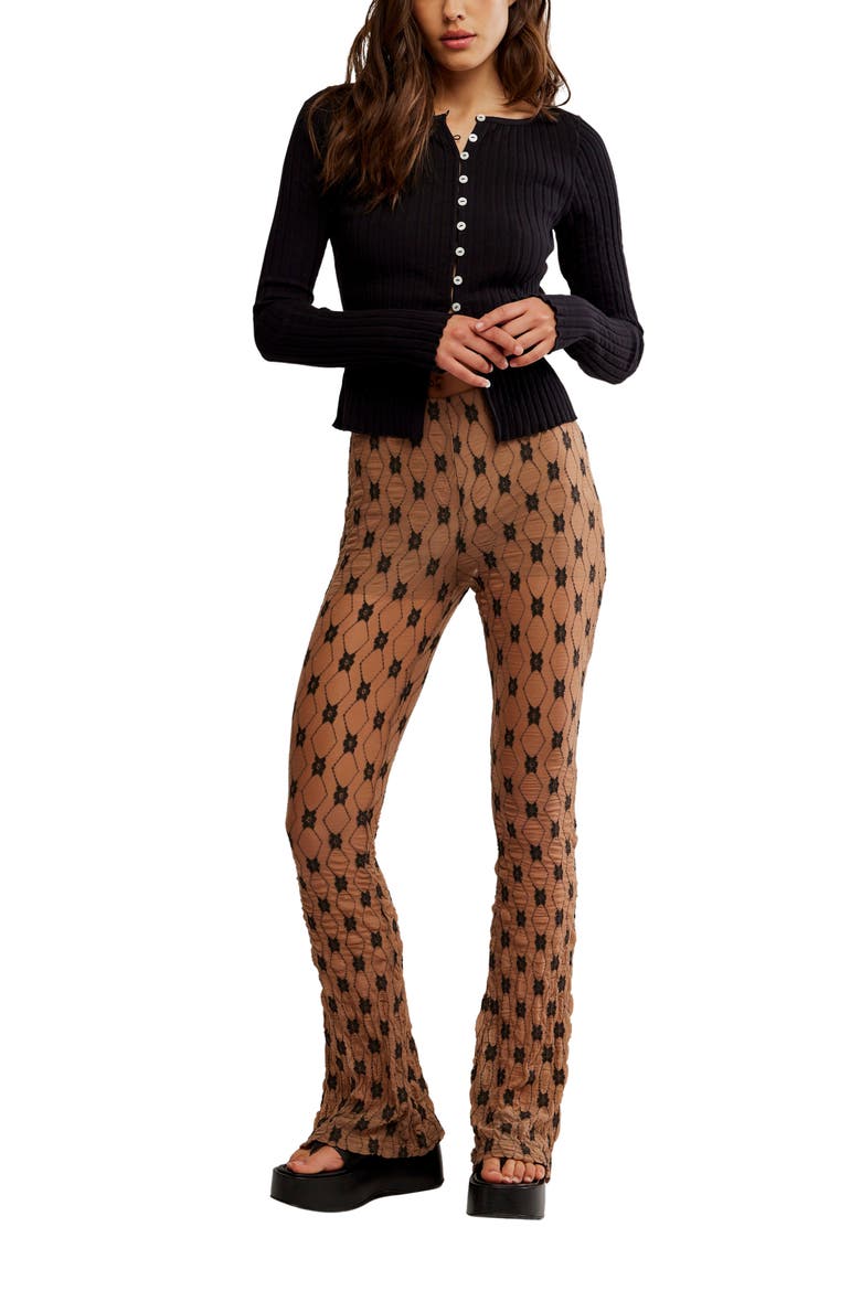 Margo Lace Overlay Flare Pants, Alternate, color, WOODSMOKE