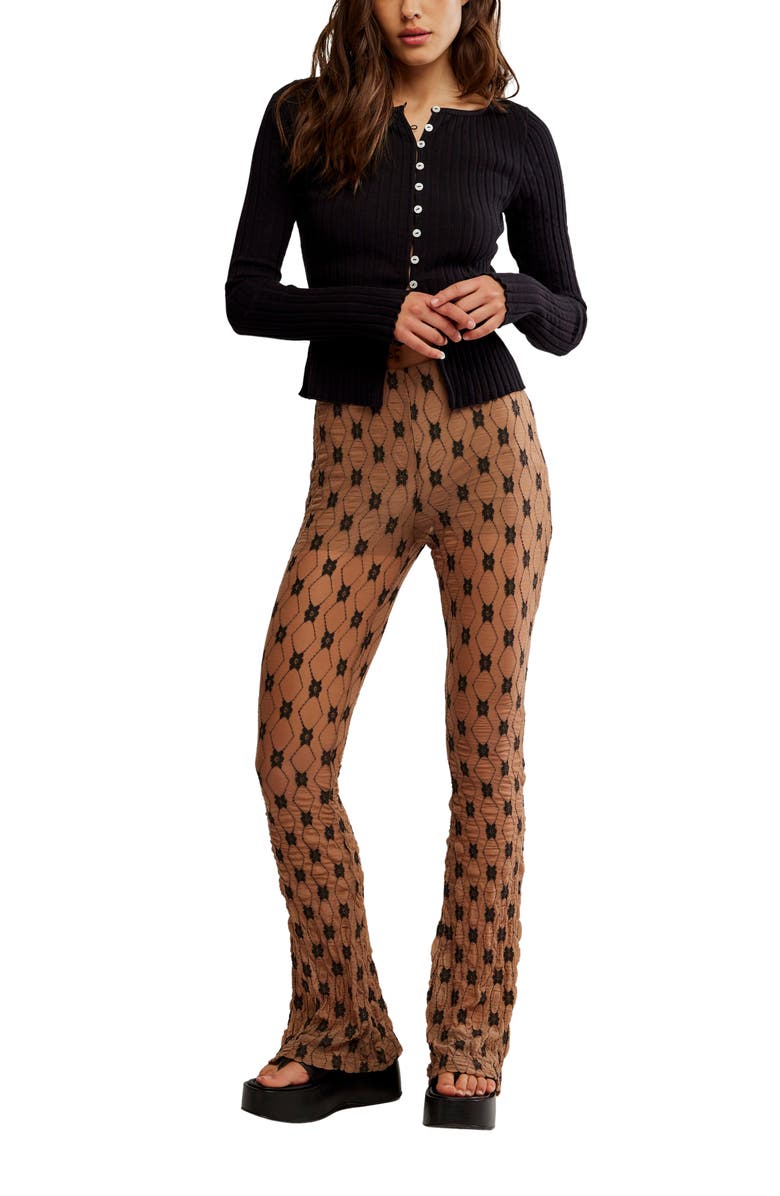 Free People Margo Lace Overlay Flare Pants, Alternate, color, Woodsmoke