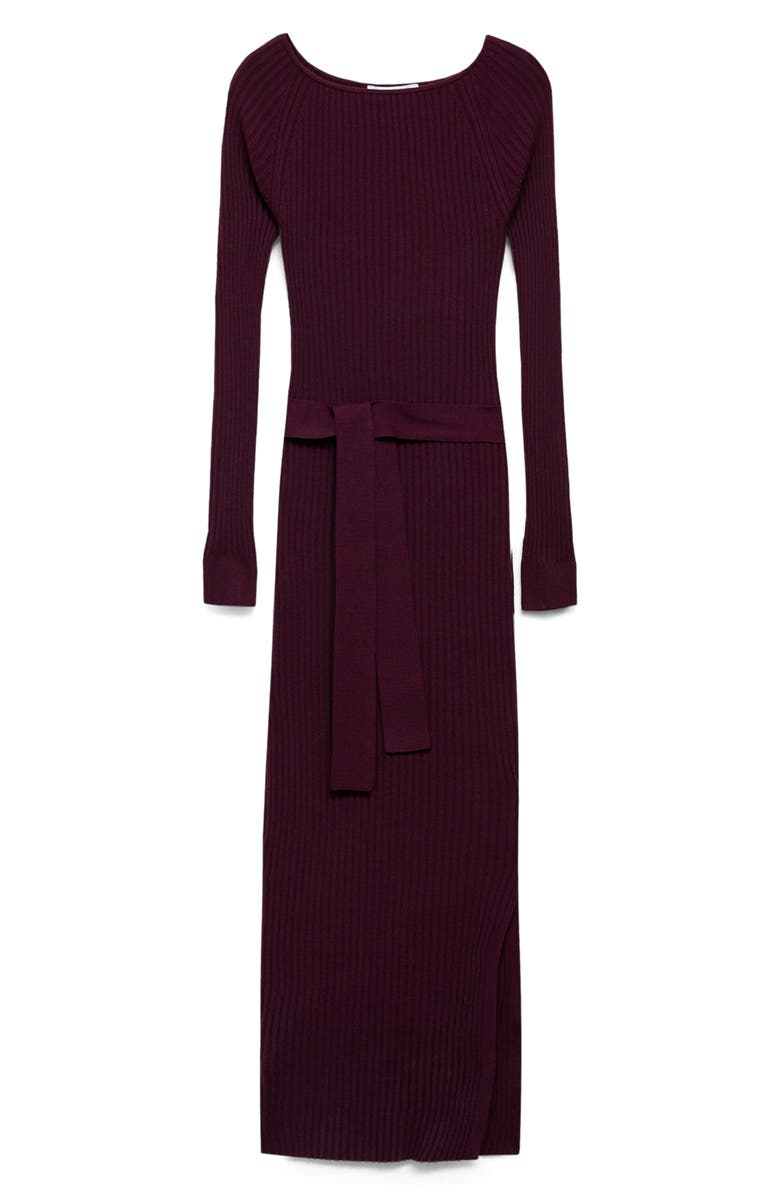MANGO Long Sleeve Rib Knit Midi Dress, Alternate, color, Maroon