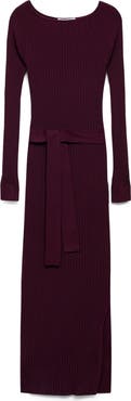 MANGO Long Sleeve Rib Knit Midi Dress