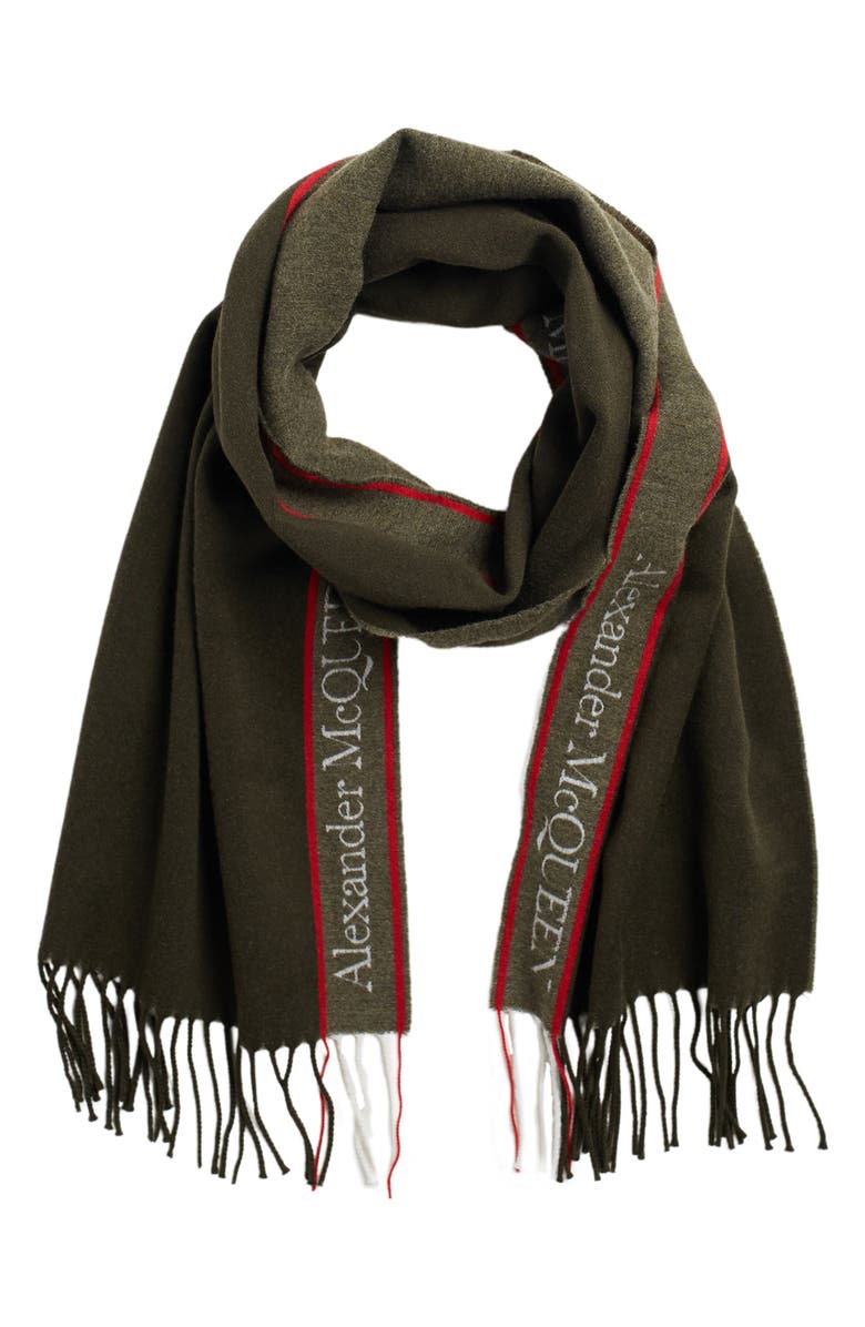 McQueen Alexander McQueen Selvedge Fringe Trim Wool & Cashmere Blend Scarf, Main, color,