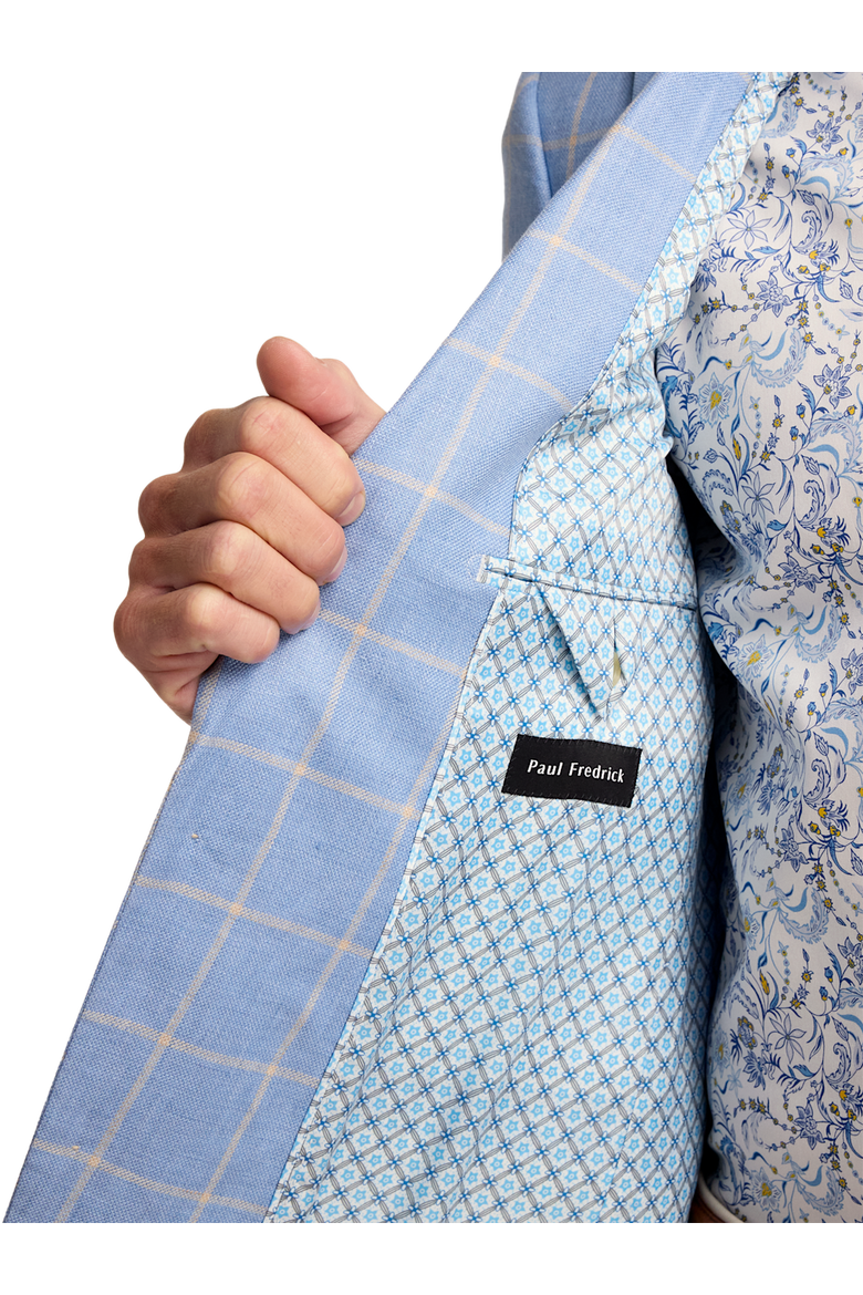 Linen Blend Windowpane Single Breasted Notch Lapel Sport Coat, Alternate, color, Blue/Yellow
