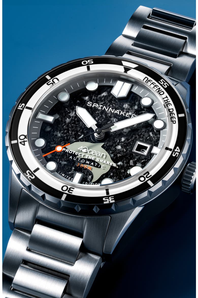 x 4ocean Hass Sharks Limited Edition Automatic Bracelet Watch, 43mm, Alternate, color, BLACK