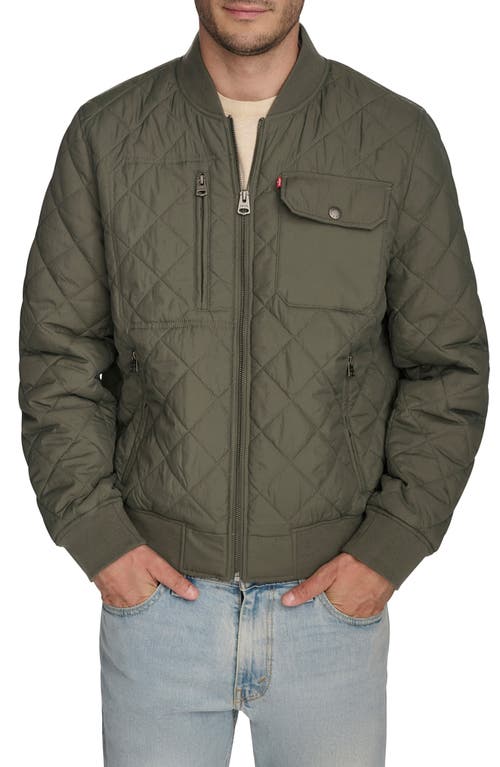 Shop Levi's Quilted Nylon Bomber Jacket In Sage Green