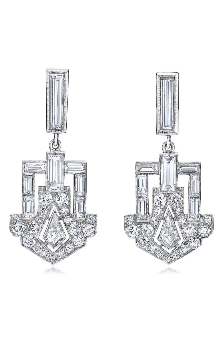 Mindi Mond Dangling Deco Shield Diamond Drop Earrings, Main, color, Platinum/Diamond