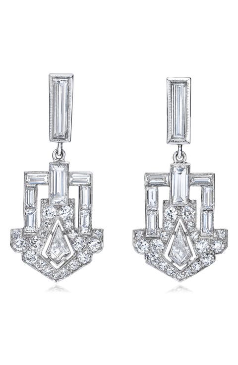 Dangling Deco Shield Diamond Drop Earrings