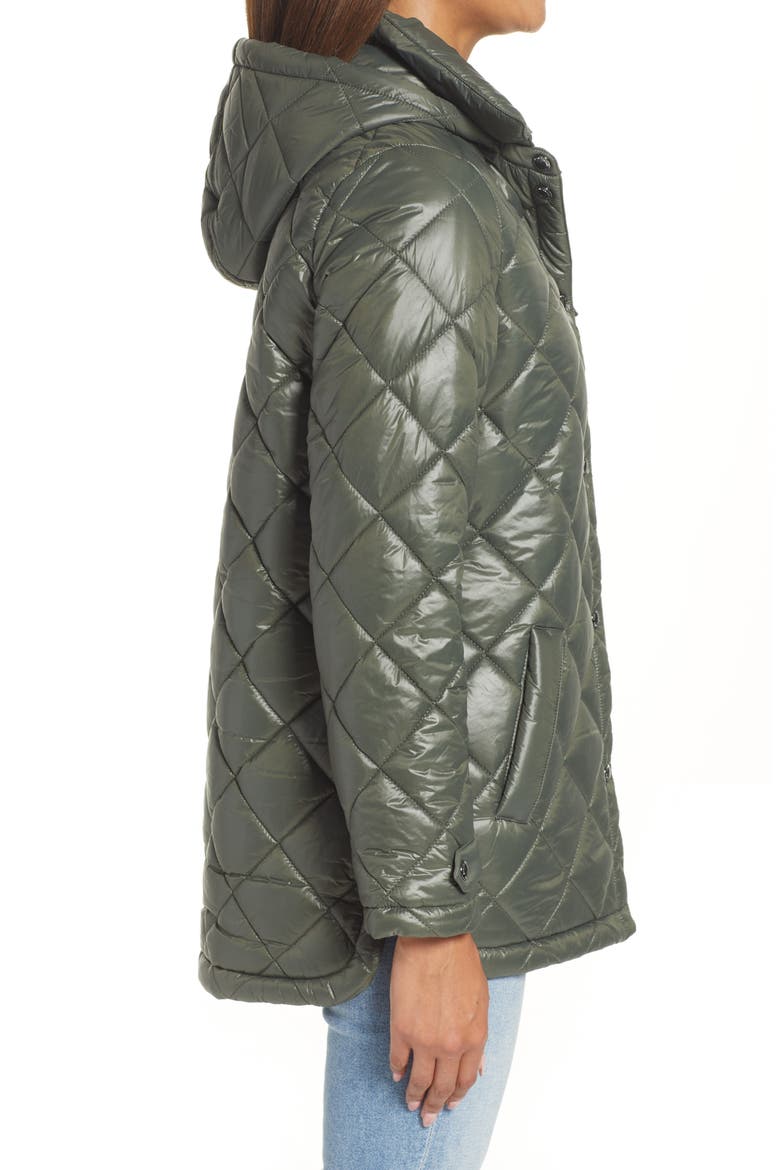 Water Repellent Diamond Quilted Jacket with Removable Hood, Alternate, color, LODEN